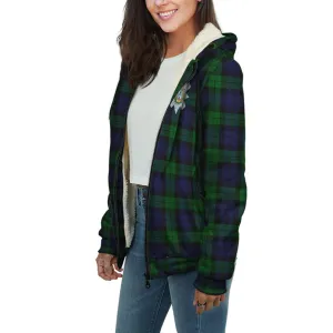 Black Watch Tartan Sherpa Hoodie with Family Crest