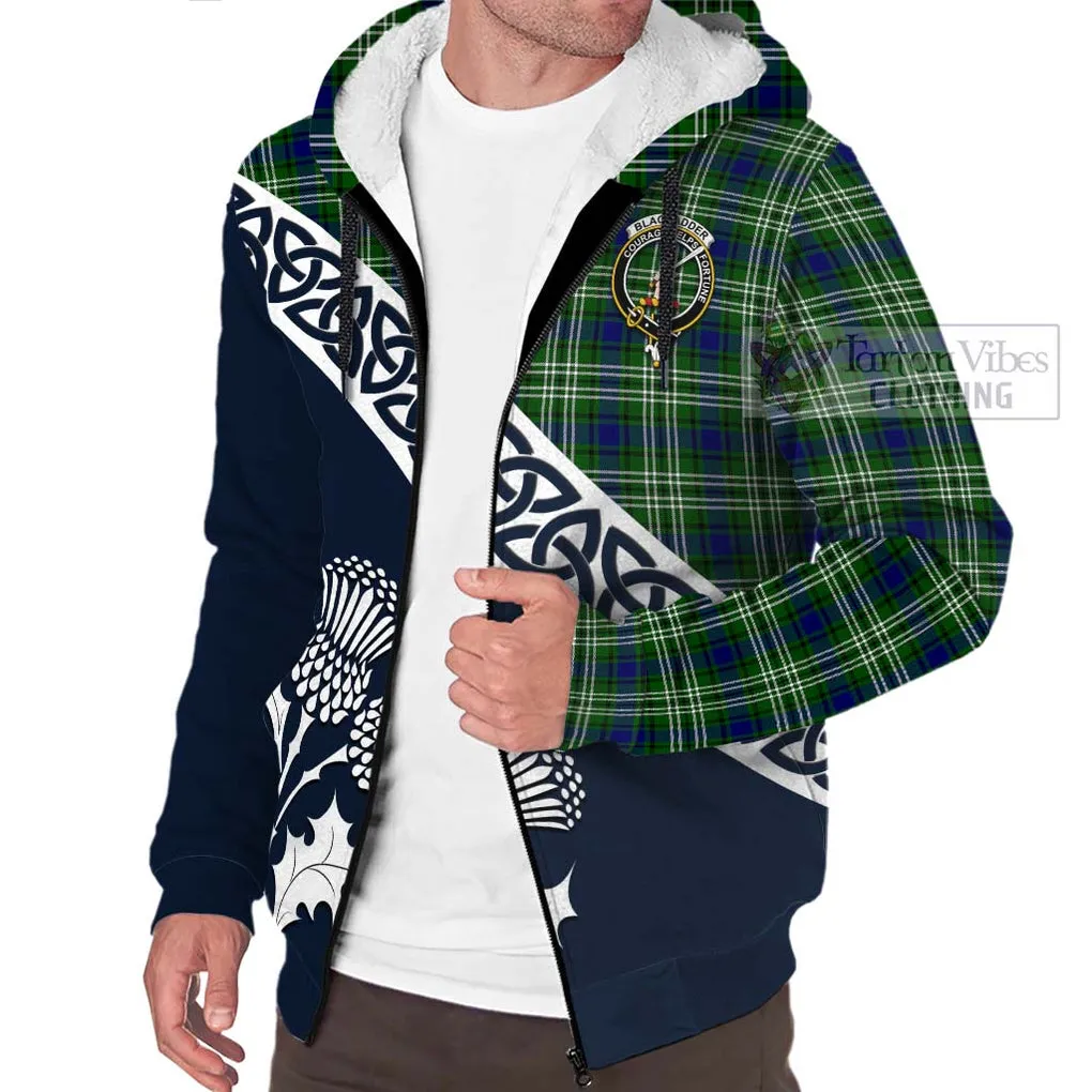 Blackadder Tartan Sherpa Hoodie Featuring Thistle and Scotland Map