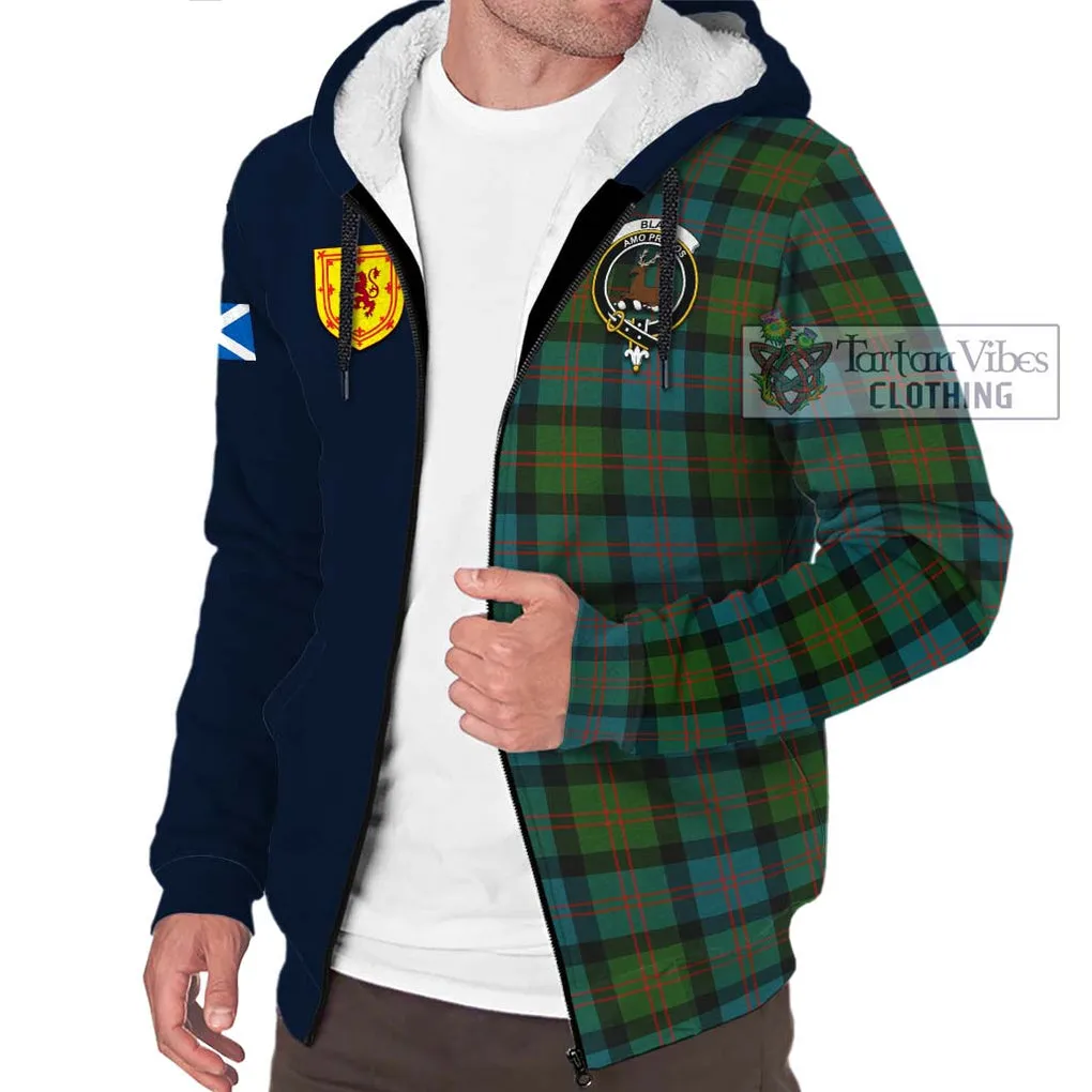 Blair Ancient Tartan Sherpa Hoodie Alba with Scottish Lion Royal Arm Half Style