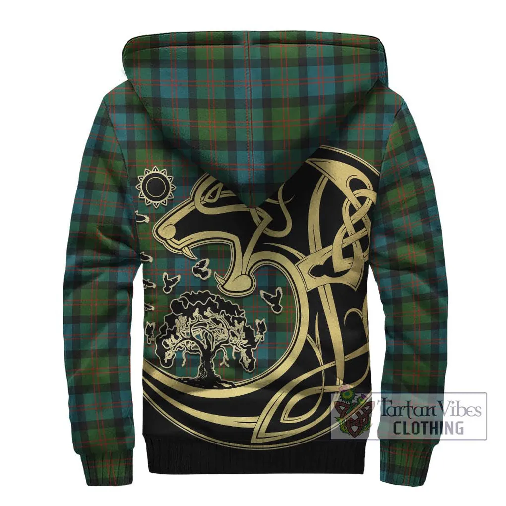 Blair Ancient Tartan Sherpa Hoodie with Family Crest Celtic Wolf Style