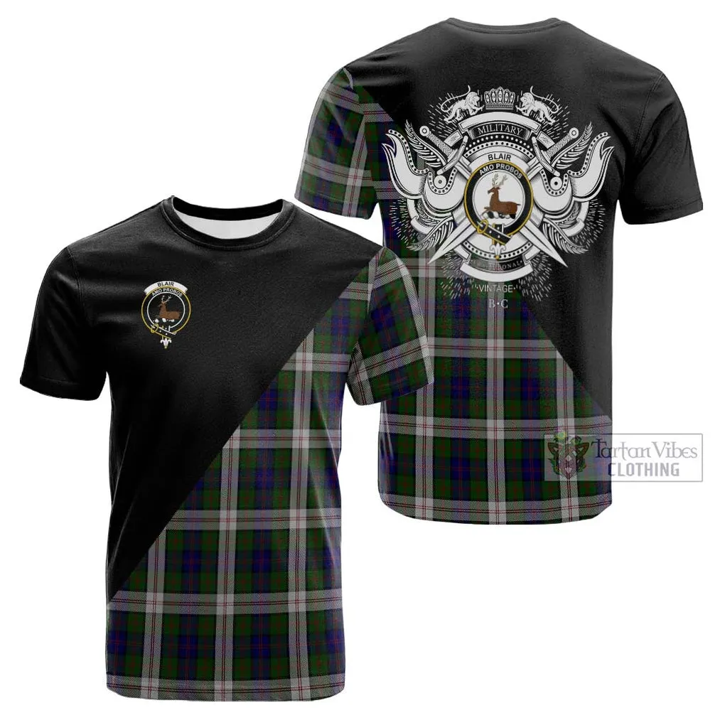 Blair Dress Tartan Cotton T-shirt with Family Crest and Military Logo Style