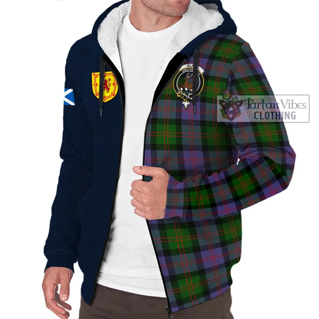 Blair Modern Tartan Sherpa Hoodie Alba with Scottish Lion Royal Arm Half Style