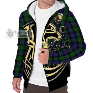 Blair Tartan Sherpa Hoodie with Family Crest Celtic Wolf Style