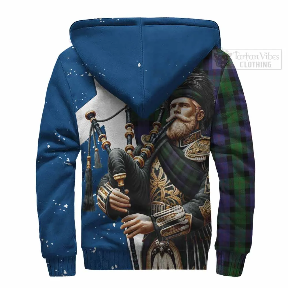 Blair Tartan Sherpa Hoodie with Family Crest Scottish Bagpiper Vibes