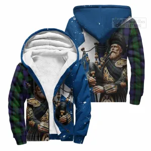 Blair Tartan Sherpa Hoodie with Family Crest Scottish Bagpiper Vibes