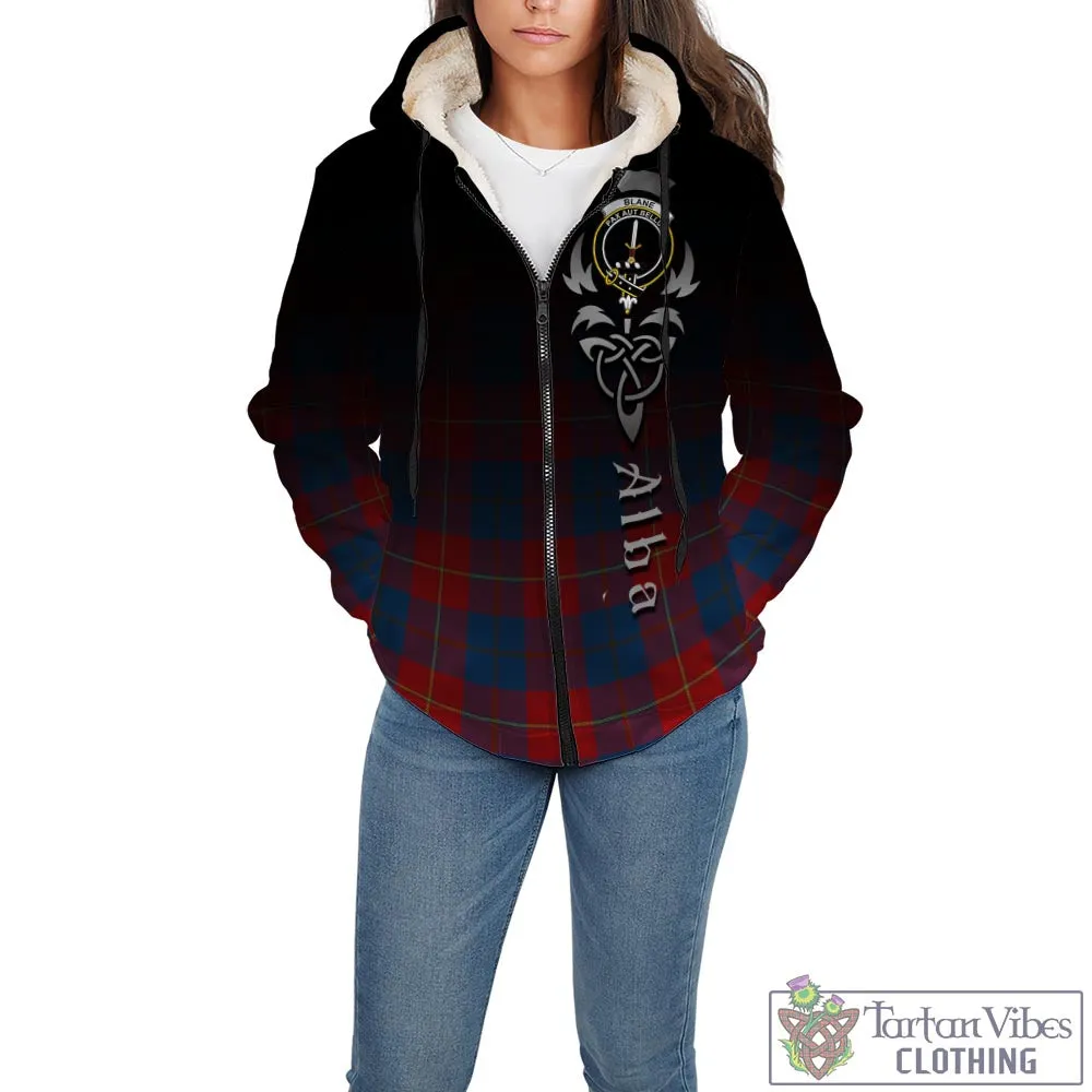 Blane Tartan Sherpa Hoodie Featuring Alba Gu Brath Family Crest Celtic Inspired