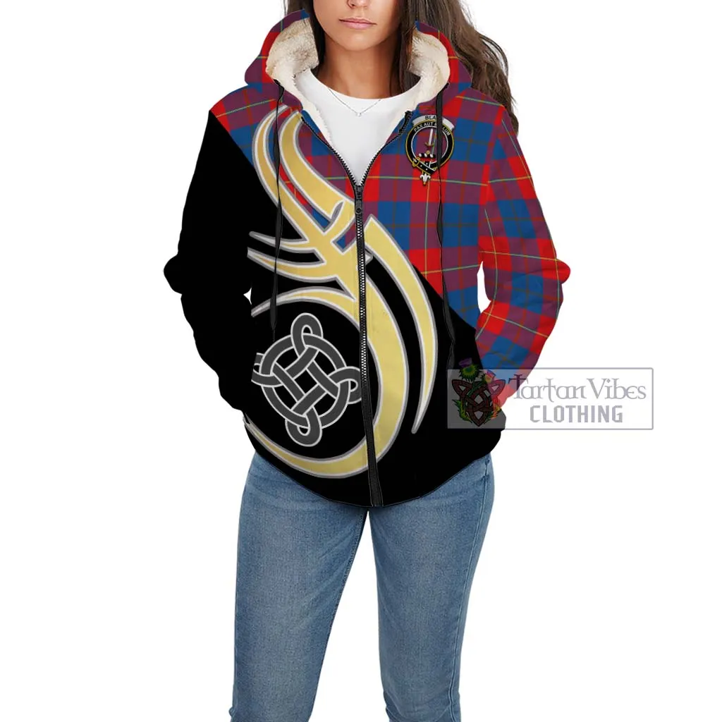 Blane Tartan Sherpa Hoodie with Family Crest and Celtic Symbol Style