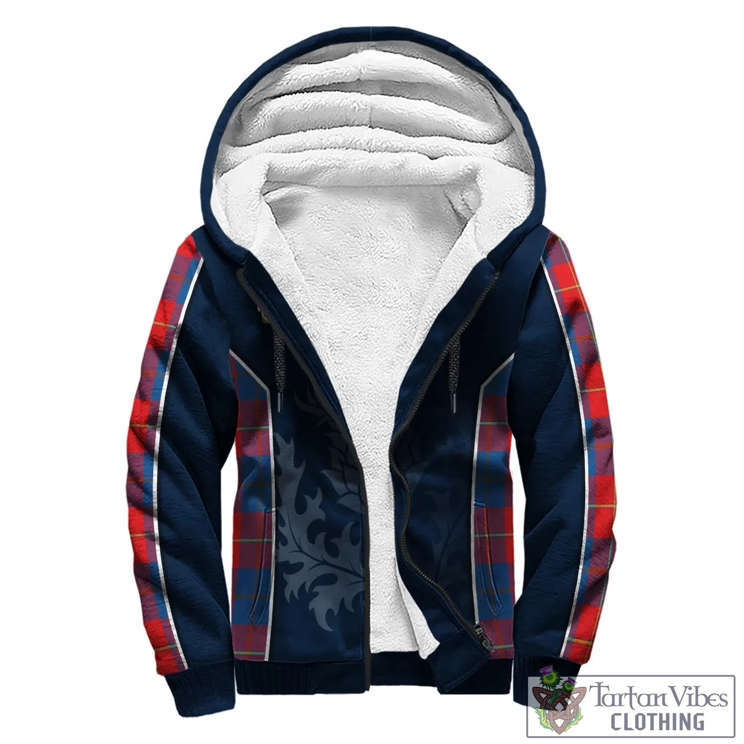 Blane Tartan Sherpa Hoodie with Family Crest and Scottish Thistle Vibes Sport Style