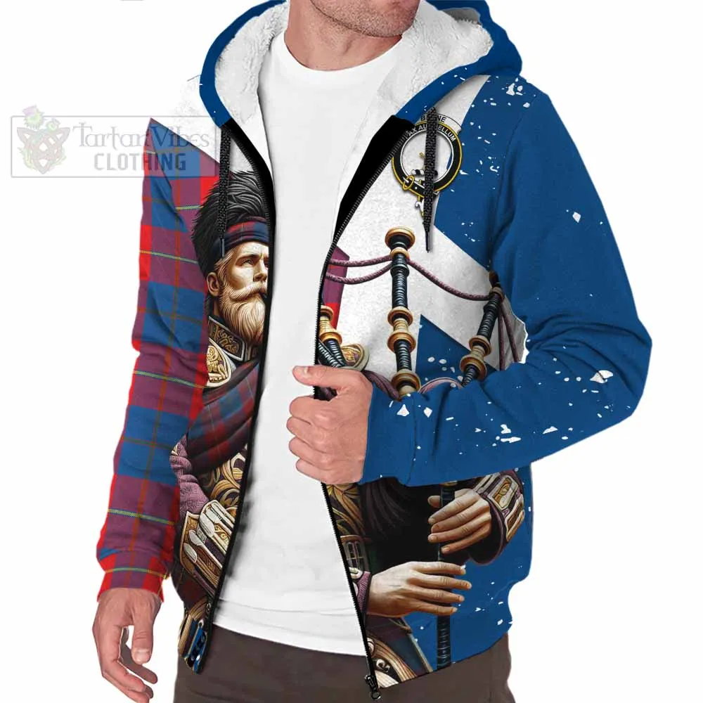 Blane Tartan Sherpa Hoodie with Family Crest Scottish Bagpiper Vibes