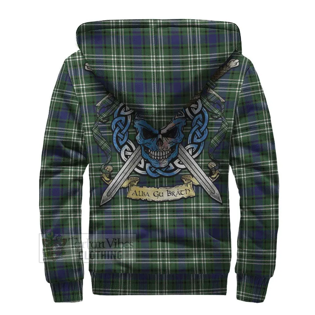 Blyth Tartan Sherpa Hoodie with Family Crest Celtic Skull Style