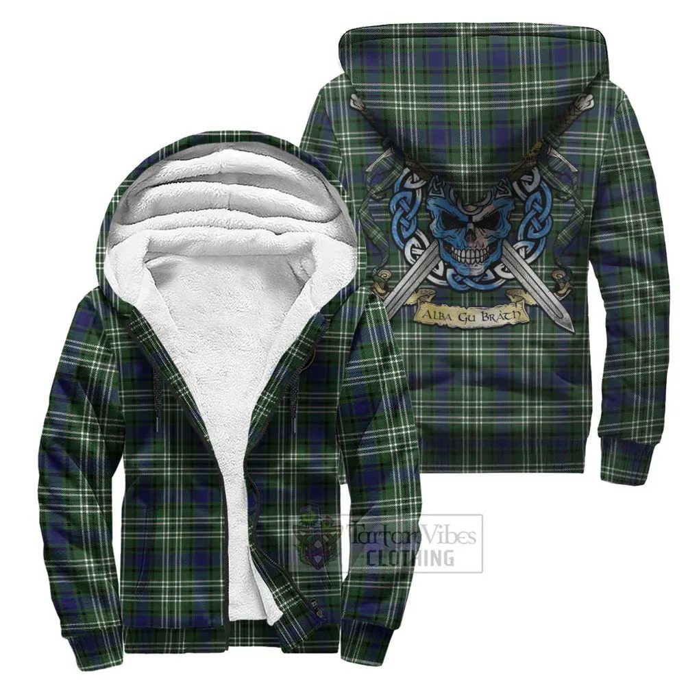 Blyth Tartan Sherpa Hoodie with Family Crest Celtic Skull Style