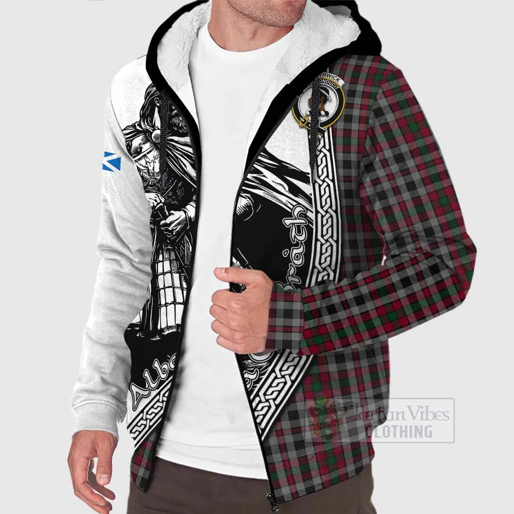 Borthwick Tartan Clan Crest Sherpa Hoodie with Highlander Warrior Celtic Style