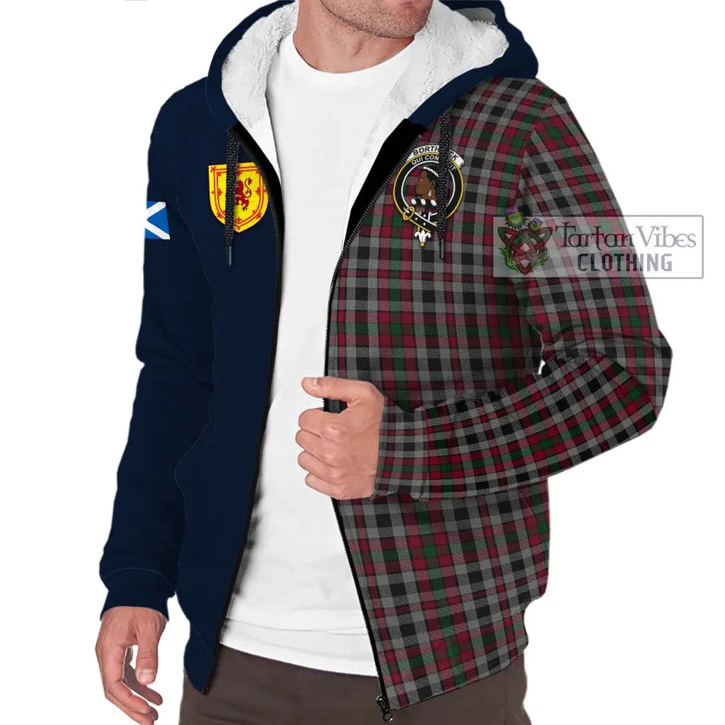 Borthwick Tartan Sherpa Hoodie Alba with Scottish Lion Royal Arm Half Style