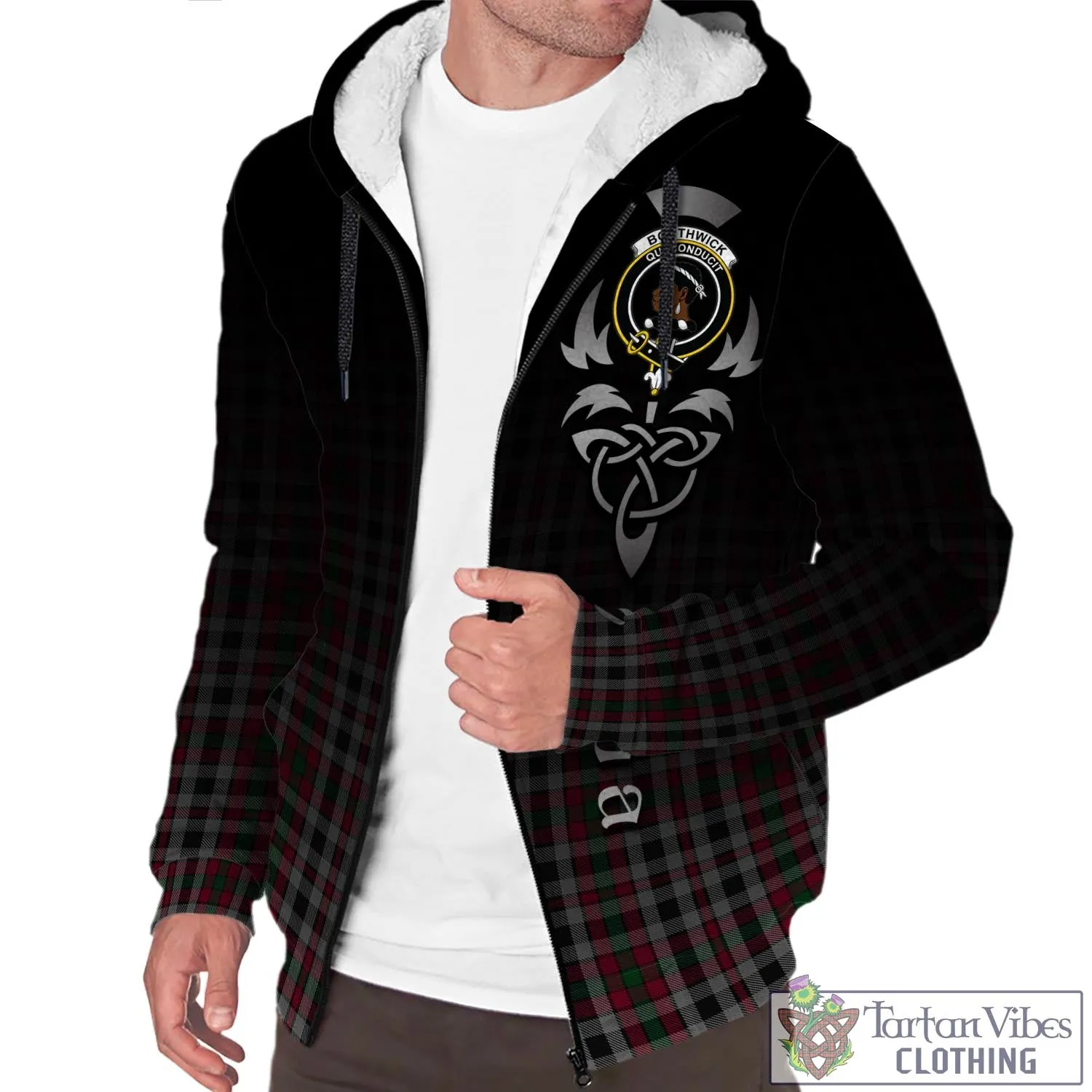 Borthwick Tartan Sherpa Hoodie Featuring Alba Gu Brath Family Crest Celtic Inspired