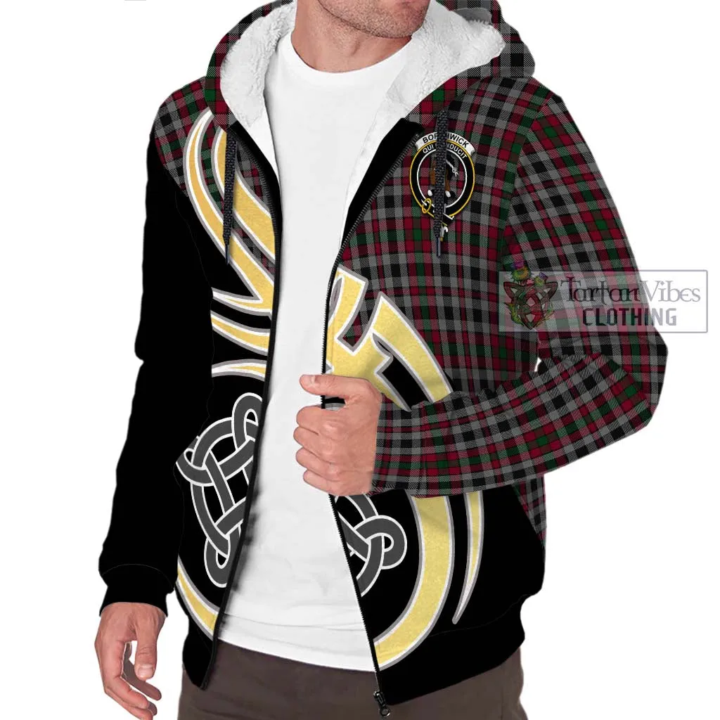 Borthwick Tartan Sherpa Hoodie with Family Crest and Celtic Symbol Style