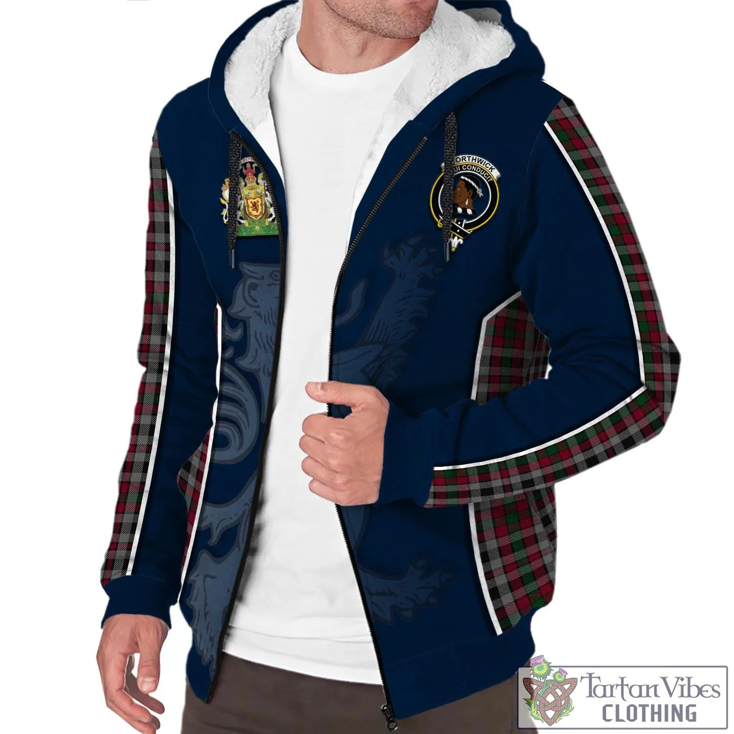 Borthwick Tartan Sherpa Hoodie with Family Crest and Lion Rampant Vibes Sport Style