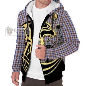 Boswell Tartan Sherpa Hoodie with Family Crest Celtic Wolf Style