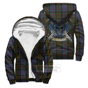 Bowie Tartan Sherpa Hoodie with Family Crest Celtic Skull Style