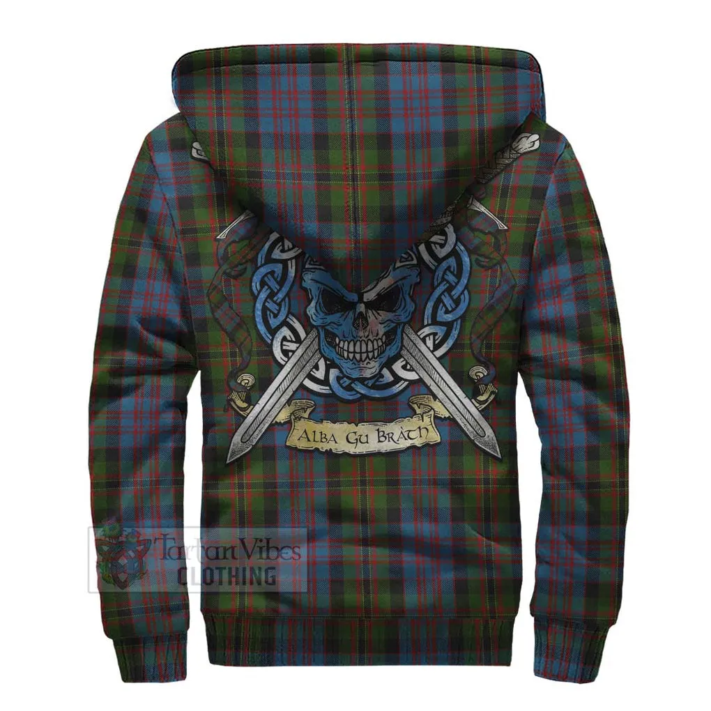 Bowie Tartan Sherpa Hoodie with Family Crest Celtic Skull Style