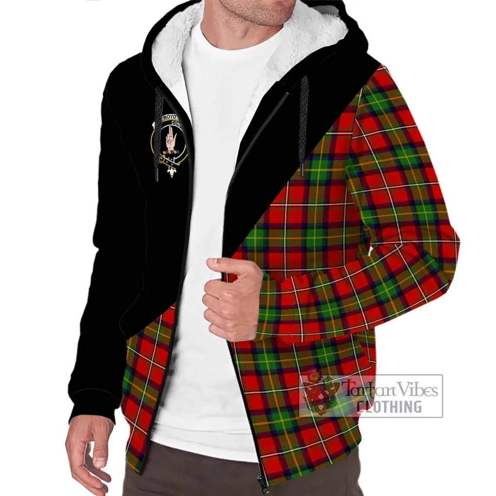 Boyd Tartan Sherpa Hoodie with Family Crest and Military Logo Style