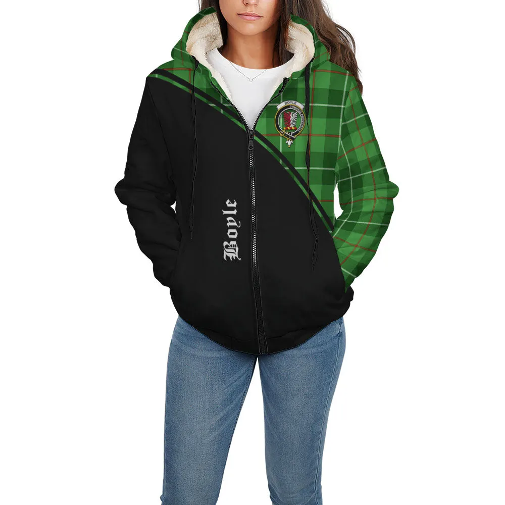 Boyle Tartan Sherpa Hoodie with Family Crest Curve Style