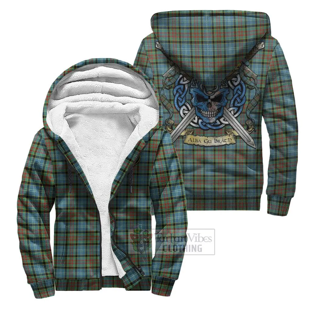 Brisbane Tartan Sherpa Hoodie with Family Crest Celtic Skull Style