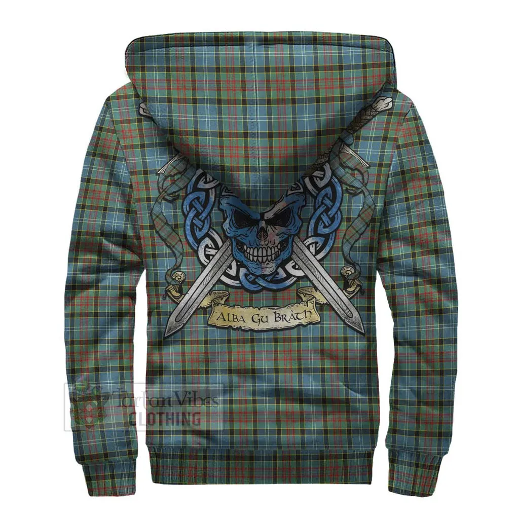 Brisbane Tartan Sherpa Hoodie with Family Crest Celtic Skull Style