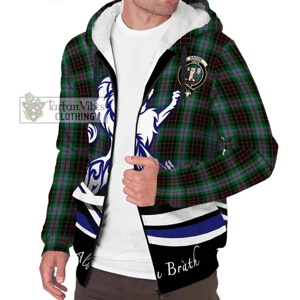 Brodie Hunting Tartan Sherpa Hoodie with Alba Gu Brath Regal Lion Emblem