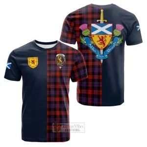 Broun Modern Tartan Cotton T-shirt Alba with Scottish Lion Royal Arm Half Style