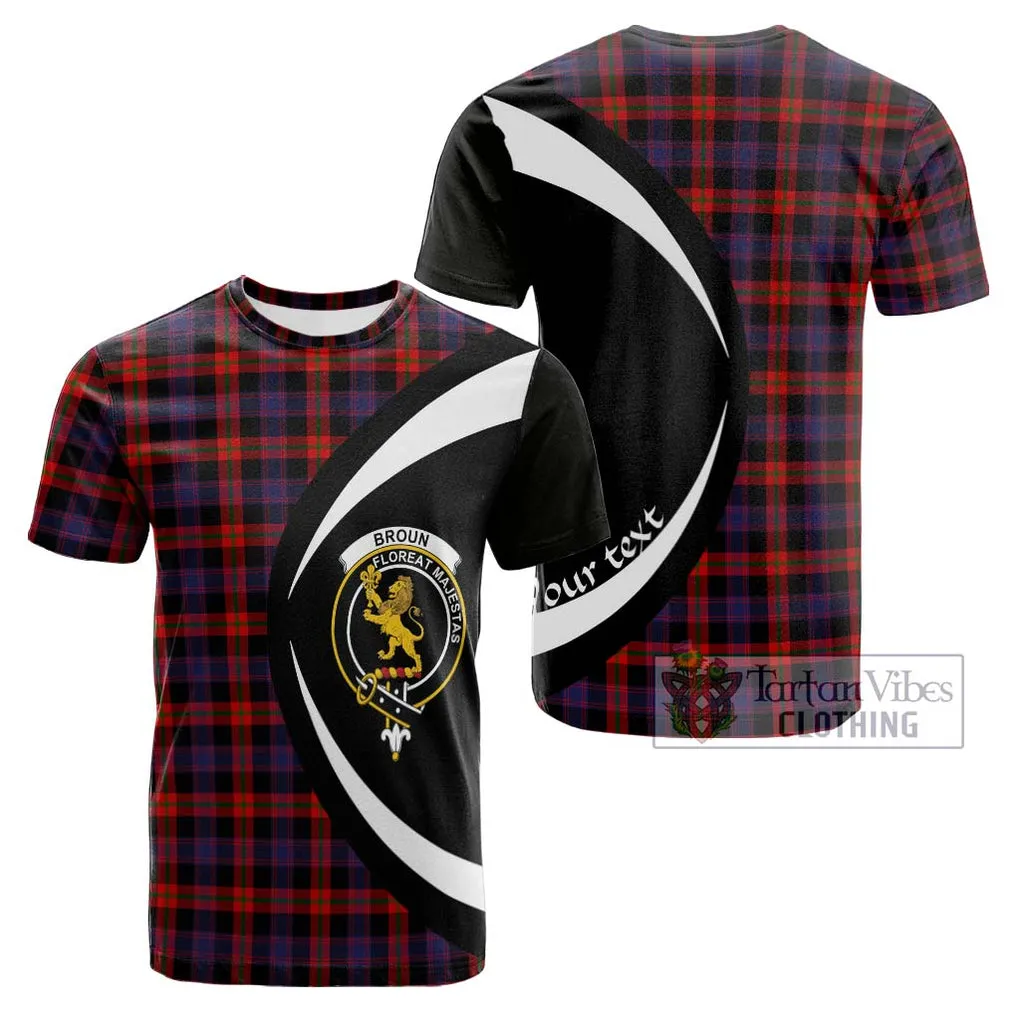 Broun Modern Tartan Cotton T-shirt with Family Crest Circle Style