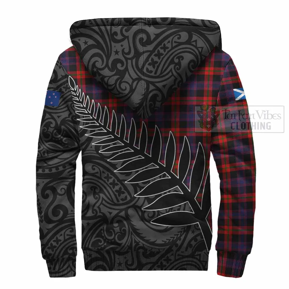 Brown (Broun) Crest Tartan Sherpa Hoodie with New Zealand Silver Fern Half Style