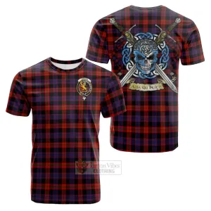 Brown (Broun) Tartan Cotton T-shirt with Family Crest Celtic Skull Style