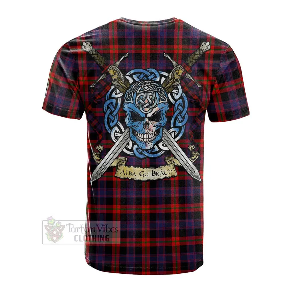 Brown (Broun) Tartan Cotton T-shirt with Family Crest Celtic Skull Style