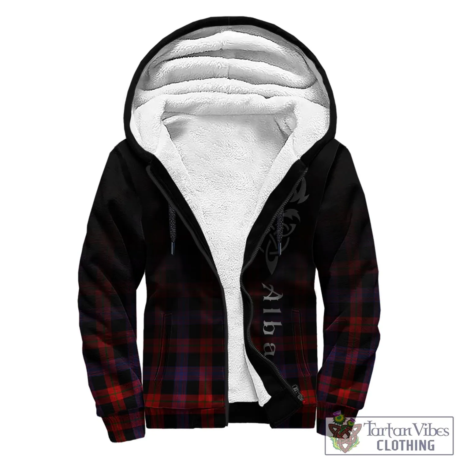 Brown (Broun) Tartan Sherpa Hoodie Featuring Alba Gu Brath Family Crest Celtic Inspired