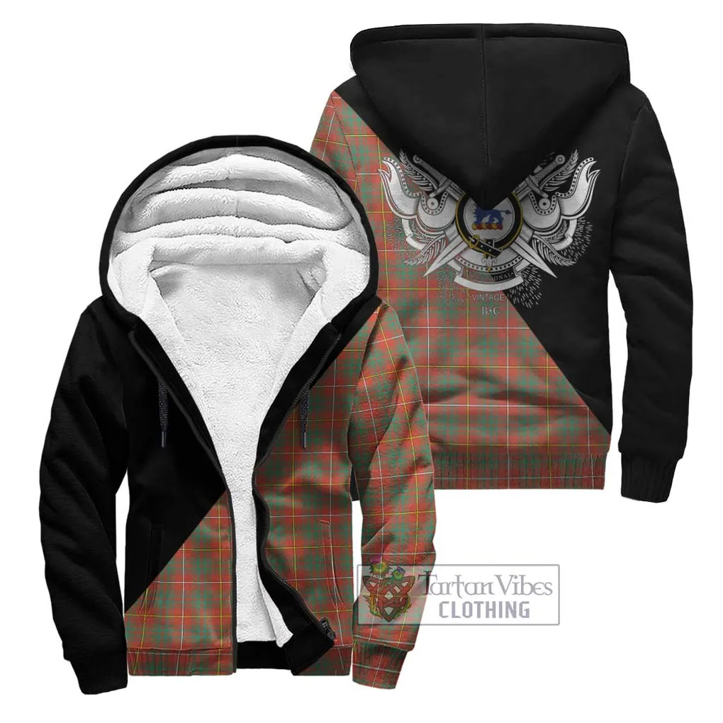 Bruce Ancient Tartan Sherpa Hoodie with Family Crest and Military Logo Style