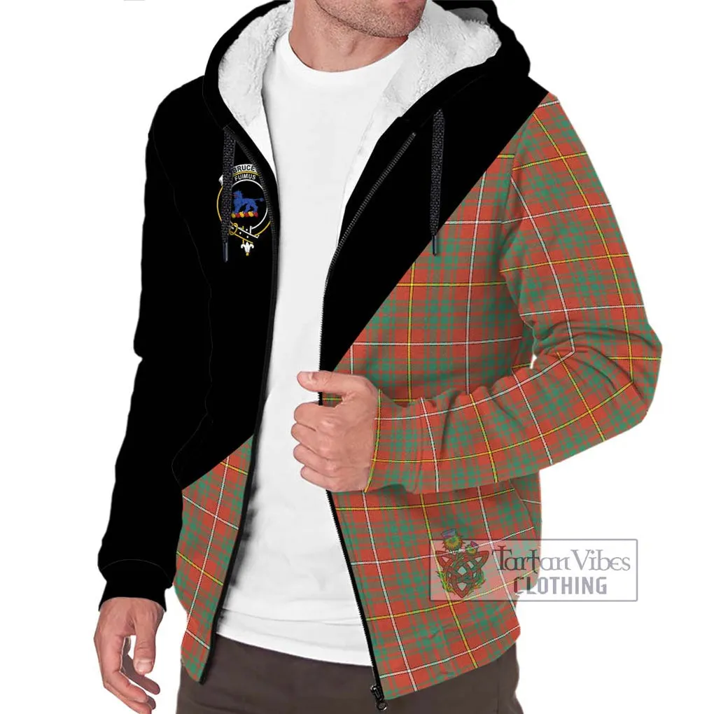 Bruce Ancient Tartan Sherpa Hoodie with Family Crest and Military Logo Style