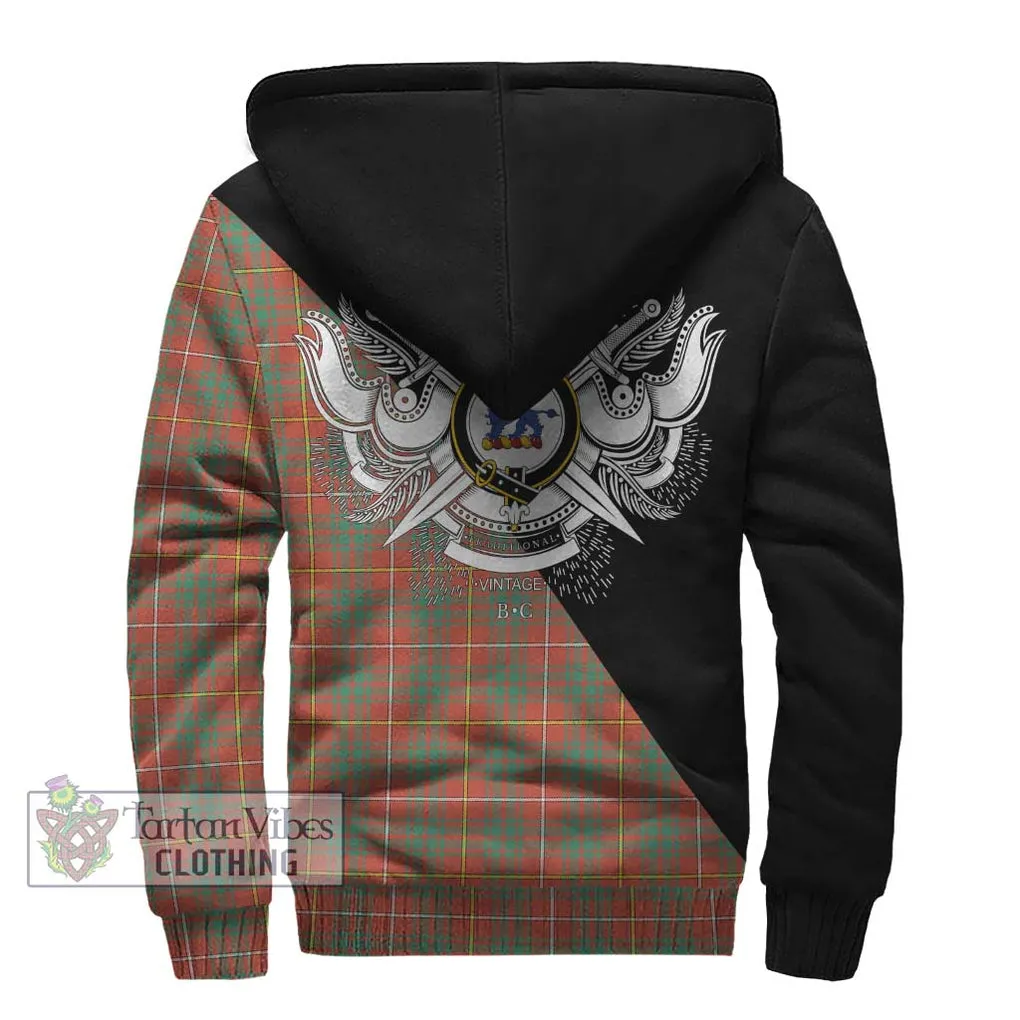 Bruce Ancient Tartan Sherpa Hoodie with Family Crest and Military Logo Style