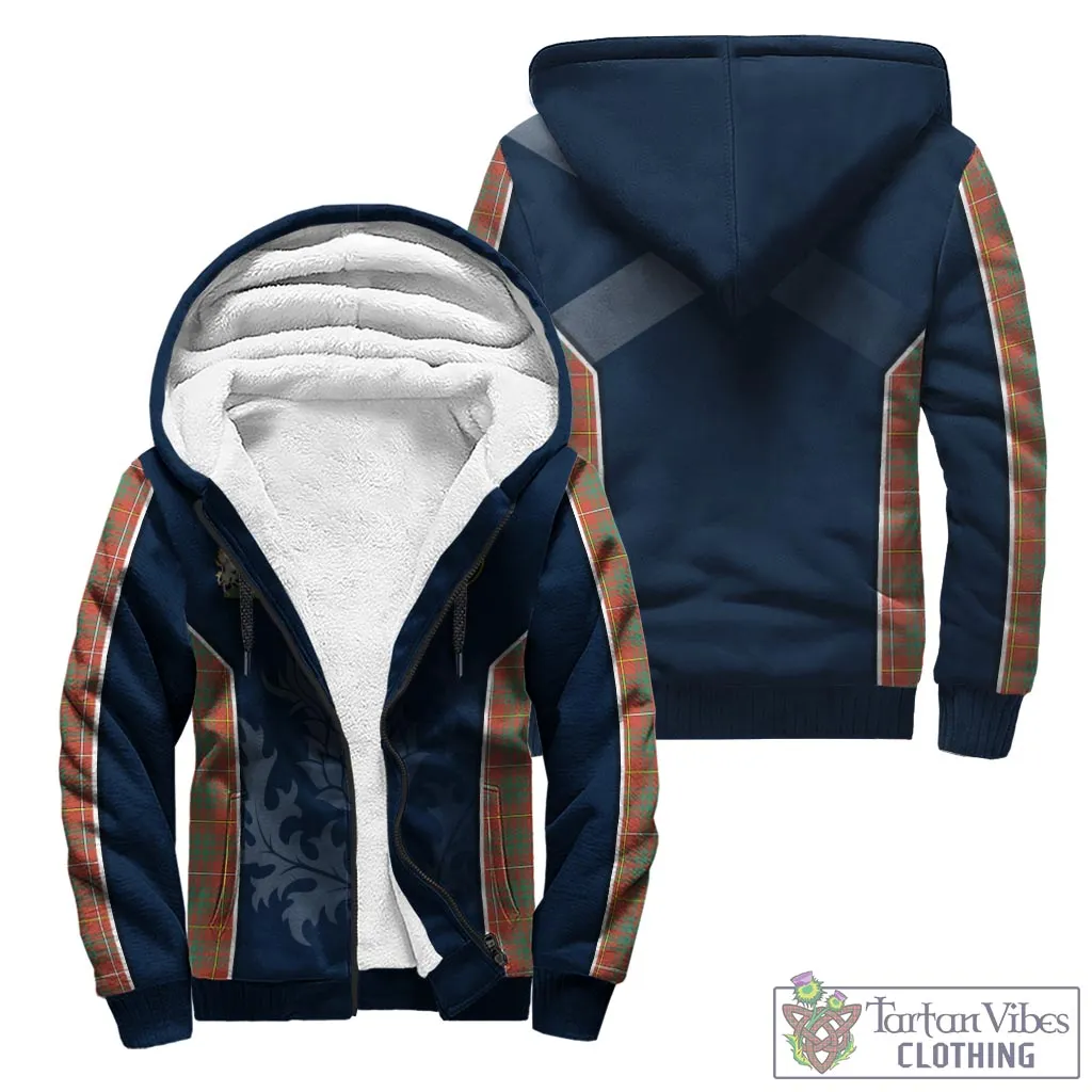 Bruce Ancient Tartan Sherpa Hoodie with Family Crest and Scottish Thistle Vibes Sport Style