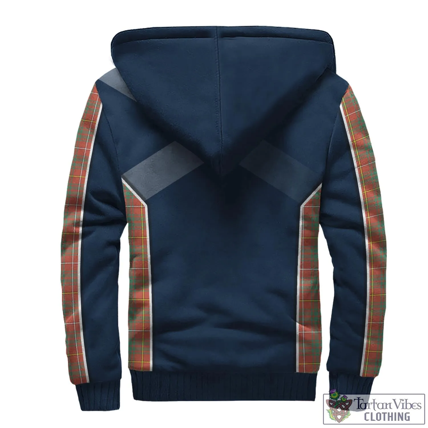 Bruce Ancient Tartan Sherpa Hoodie with Family Crest and Scottish Thistle Vibes Sport Style