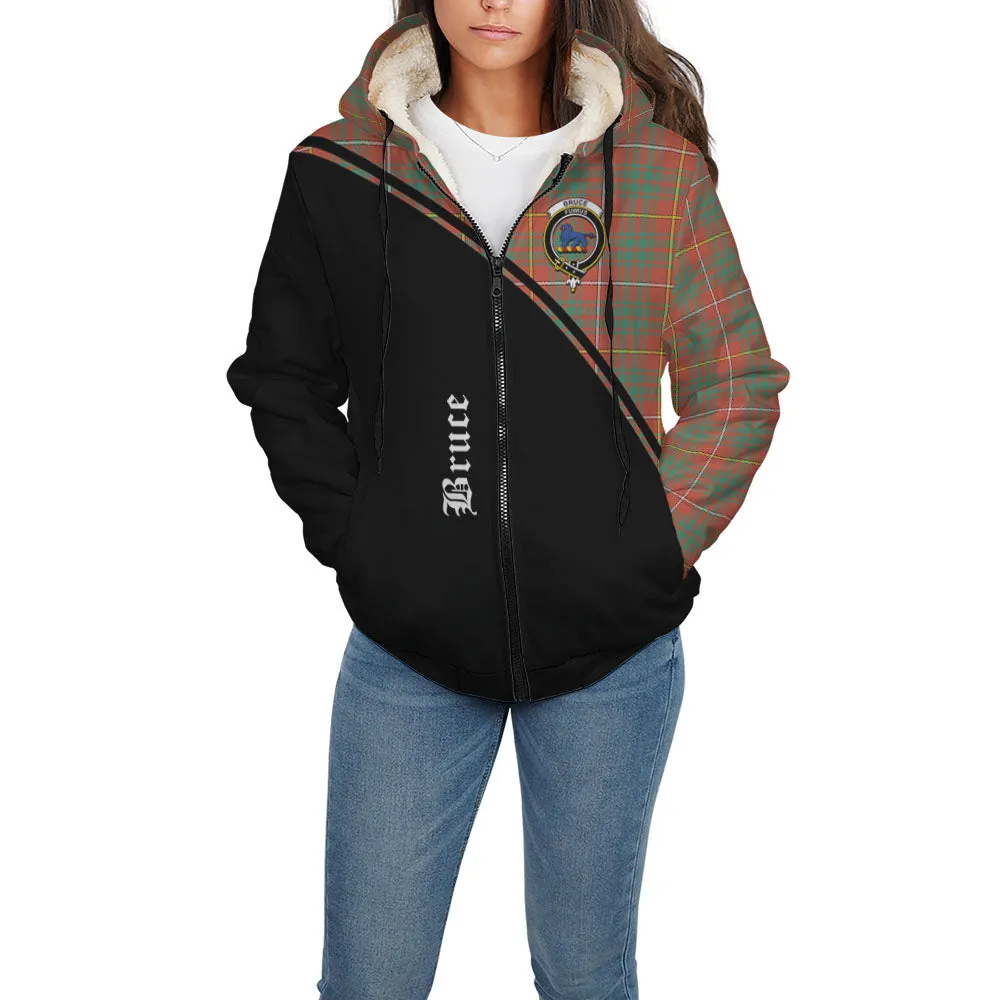 Bruce Ancient Tartan Sherpa Hoodie with Family Crest Curve Style