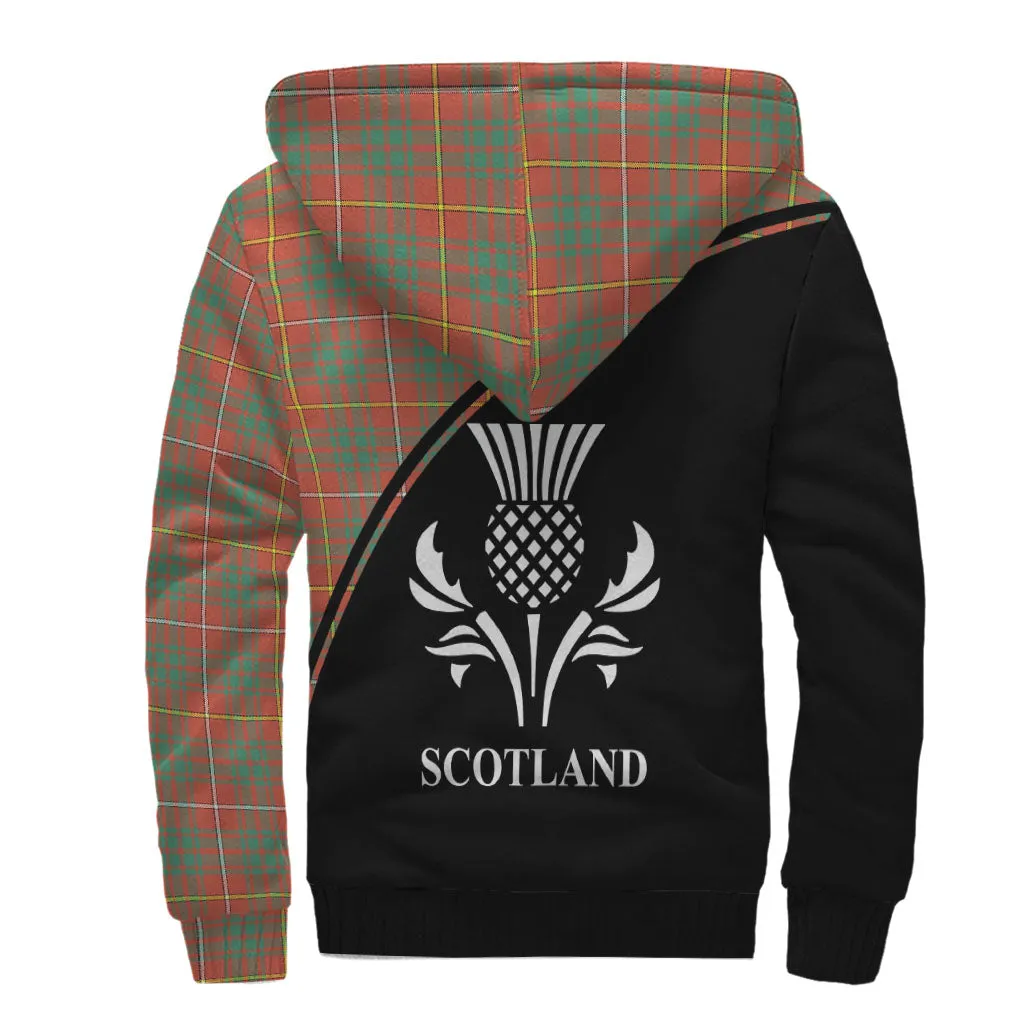 Bruce Ancient Tartan Sherpa Hoodie with Family Crest Curve Style