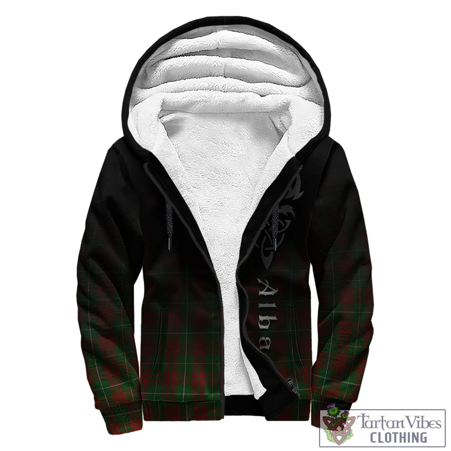 Bruce Hunting Tartan Sherpa Hoodie Featuring Alba Gu Brath Family Crest Celtic Inspired