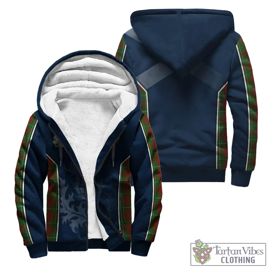 Bruce Hunting Tartan Sherpa Hoodie with Family Crest and Scottish Thistle Vibes Sport Style