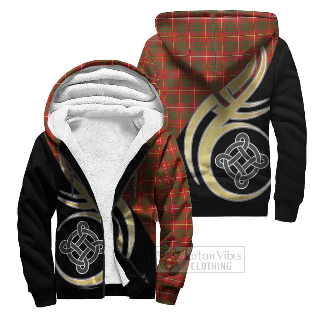 Bruce Modern Tartan Sherpa Hoodie with Family Crest and Celtic Symbol Style