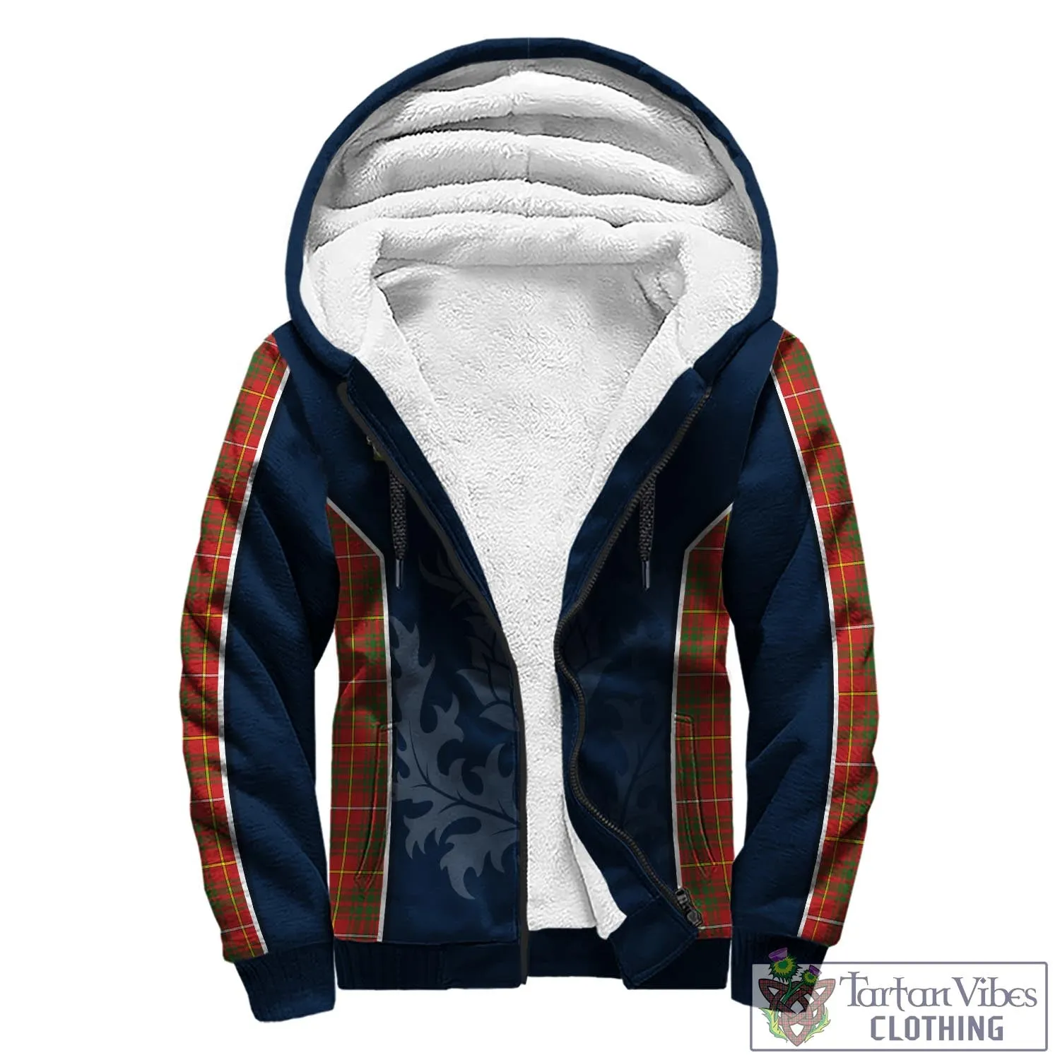 Bruce Modern Tartan Sherpa Hoodie with Family Crest and Scottish Thistle Vibes Sport Style