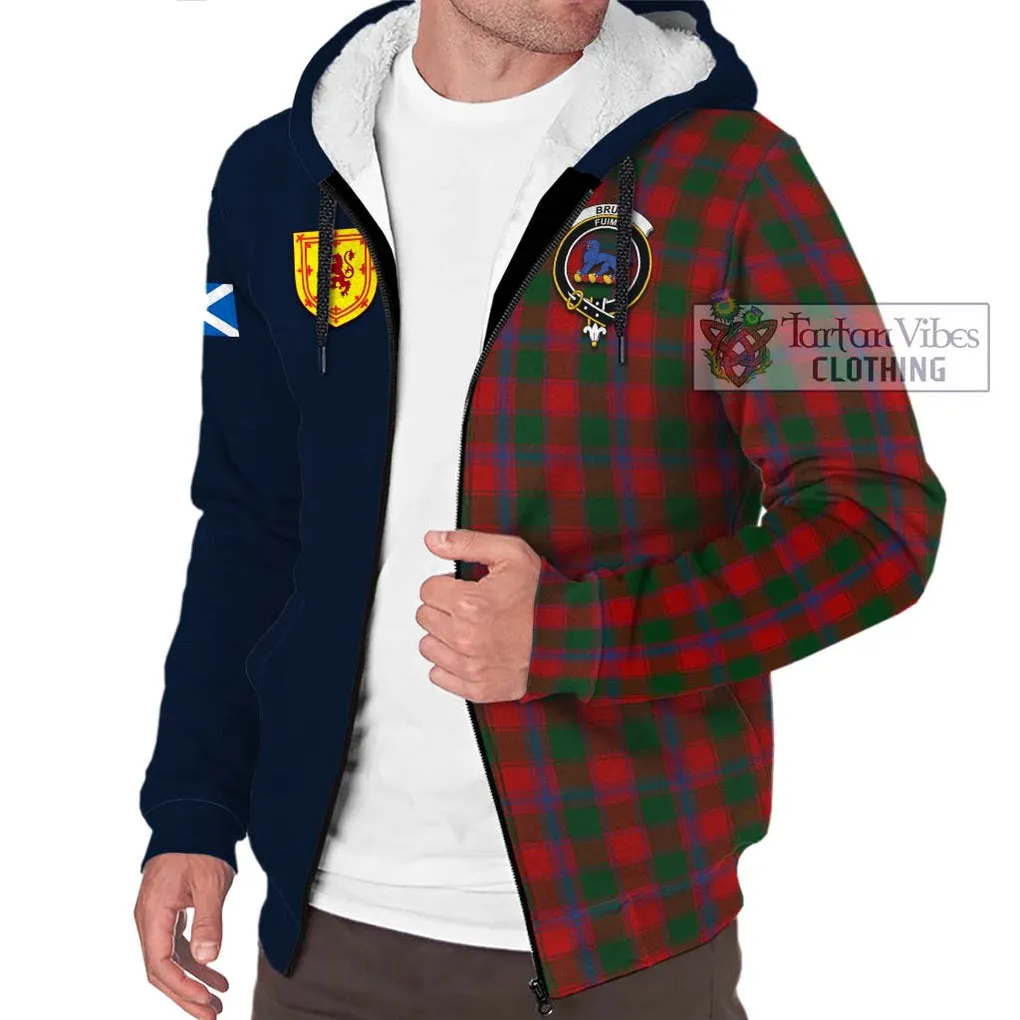 Bruce Old Tartan Sherpa Hoodie Alba with Scottish Lion Royal Arm Half Style