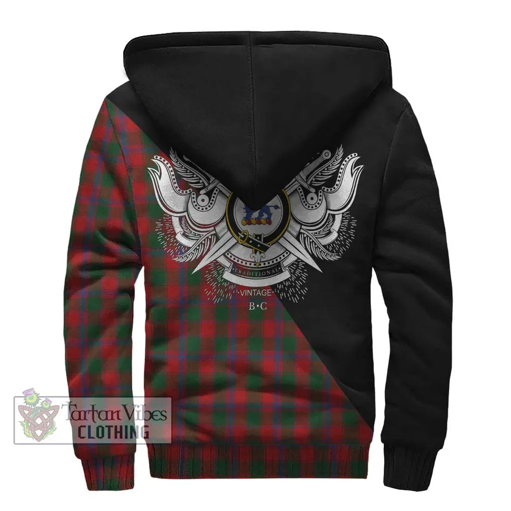 Bruce Old Tartan Sherpa Hoodie with Family Crest and Military Logo Style