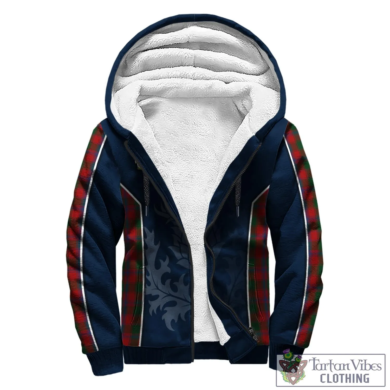 Bruce Old Tartan Sherpa Hoodie with Family Crest and Scottish Thistle Vibes Sport Style