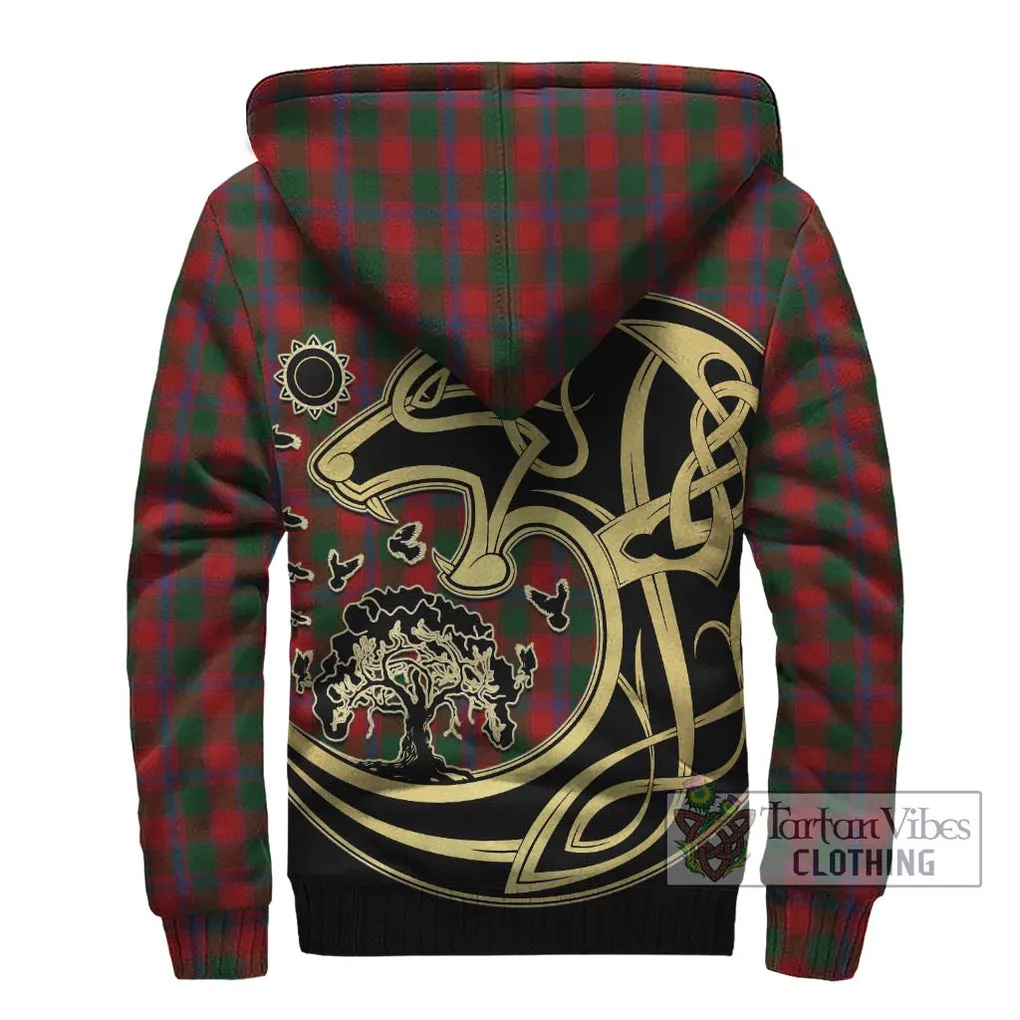 Bruce Old Tartan Sherpa Hoodie with Family Crest Celtic Wolf Style