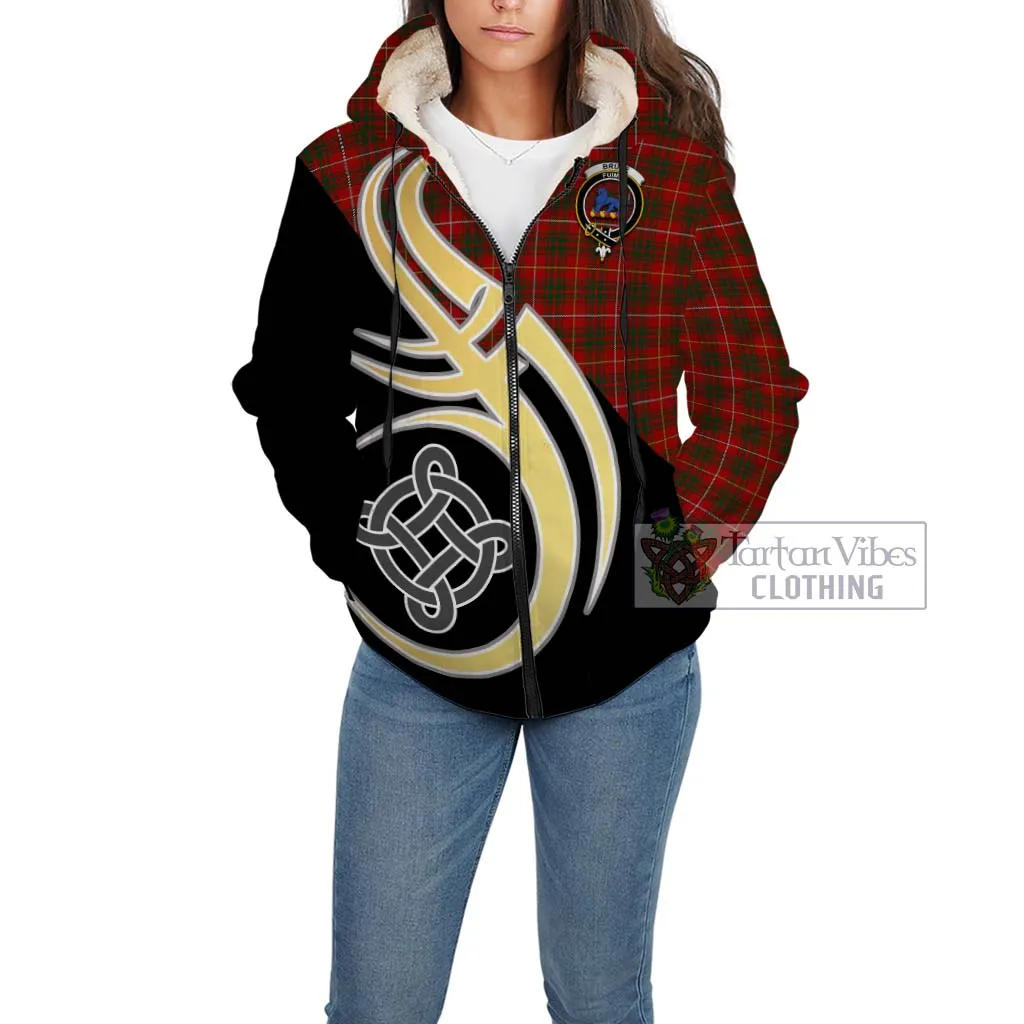 Bruce Tartan Sherpa Hoodie with Family Crest and Celtic Symbol Style